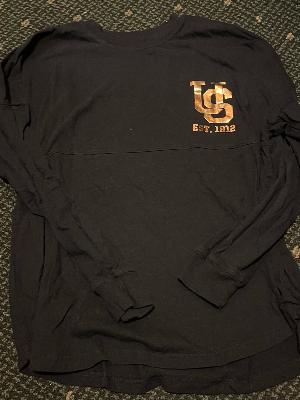Universal Navy Long Sleeve Tee with Metallic Logo Print